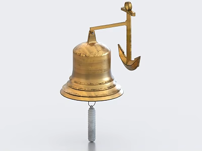 Brass Industrial Signal Bell With Anchor Shaped Detail And Hanging Metal Clapper 3d model