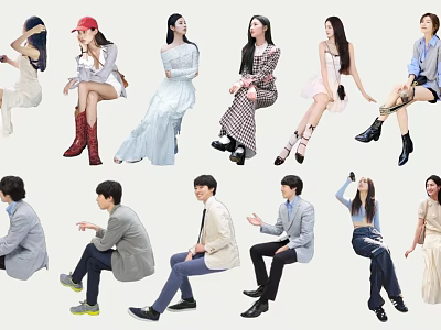 Diverse Group of People With Various Poses Different Outfits Sitting Standing 3d model