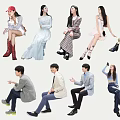 Diverse Group of People With Various Poses Different Outfits Sitting Standing