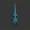 Three Headed Blue Dragon Spiked Fantasy Creature 3D Render With Red Eyes And Scaly Body