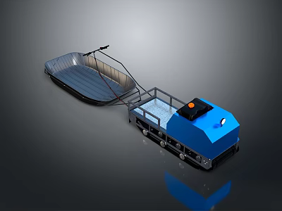 Blue Industrial Transport Vehicle With Metal Trailer And Black Control Panel Wheels 3d model
