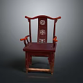 Traditional Chinese Style Red Dining Chair With Carved Design And Armrests