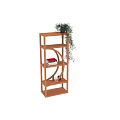 Wooden Open Storage Shelf With Multiple Tiers Books And Hanging Plant