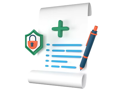 Notebook With Scroll Paper Green Cross Shield Lock Security And Pen 3d model