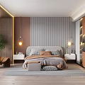 Modern Bedroom Interior Design With Cozy Bed Nightstands Pendant Lights And Green Plant