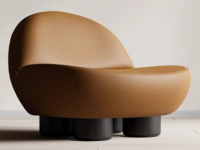 Elegant Modern Brown Curved Upholstered Leisure Chair with Black Cylindrical Legs 3d model