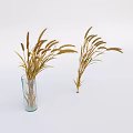 Dried Wheat Grass Flower Bouquets In Transparent Glass Vase And Loose Placement