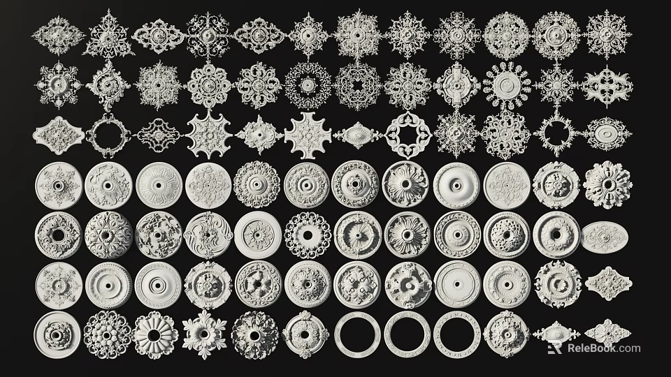 Decorative Ornamental Components With Intricate Circular Star Patterns And Various Designs 3d model