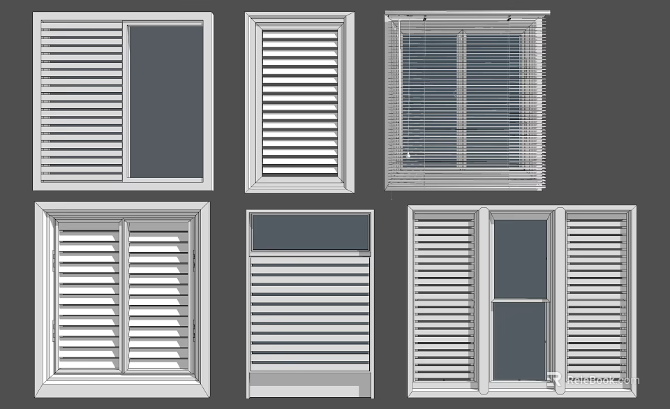 Various Window Blinds Designs For Home Interior With Different Window Styles 3d model 