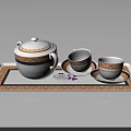 Elegant Ceramic Tea Set With Teapot Cups Saucers And Decorative Tray 3d model