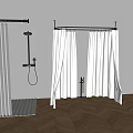 White Bathroom Curtains Featuring Vertical Blinds And Shower Curtains For Shower Area With Wooden Floor
