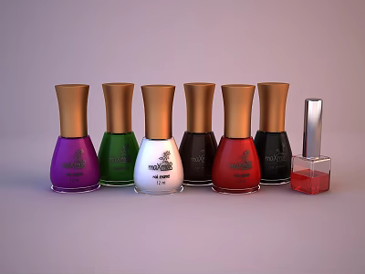 Assorted Colored Nail Polish Bottles With Gold Caps And Red Top Coat 3d model