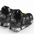 Black Tech Inspired Sneakers With Reflective Details Yellow Accents And Chunky Sole
