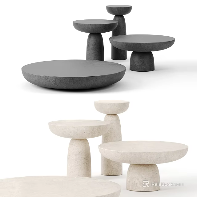 Gray And Beige Concrete Round Side Tables With Cylindrical Legs Design 3d model