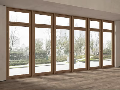 Modern Wooden Glass Panel Doors With Outdoor Tree View And Indoor Wooden Floor 3d model