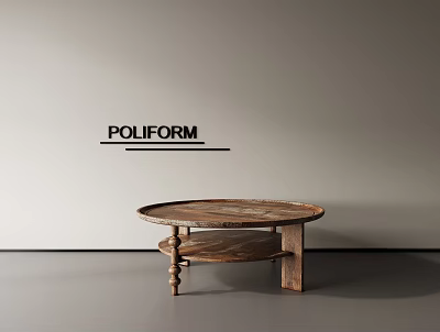 Poliform Wooden Round Two Tiered Coffee Table In Minimalist Interior With Light Wall 3d model
