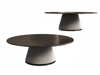 Modern Pair of Coffee Tables with Round Dark Tabletop and Striped Base Design 3d model