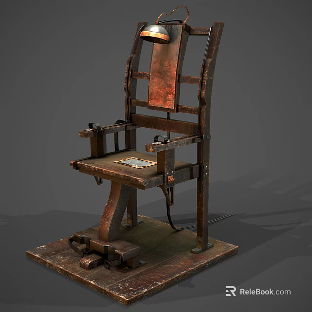 Vintage Electric Chair Featuring Metal Frame Wooden Seat Restraints And Base 3d model 