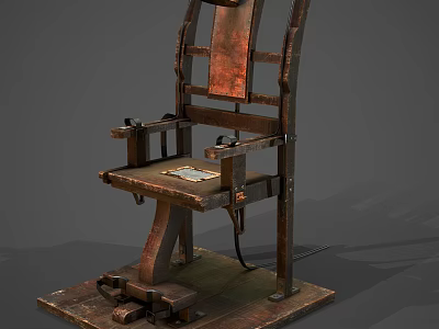 Vintage Electric Chair Featuring Metal Frame Wooden Seat Restraints And Base 3d model