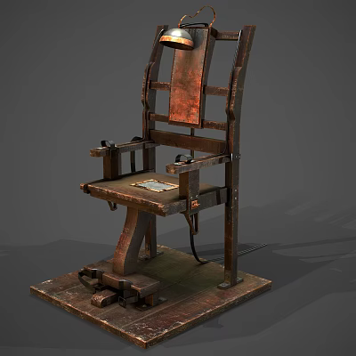Vintage Electric Chair Featuring Metal Frame Wooden Seat Restraints And Base 3d model