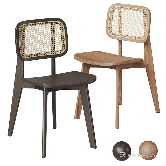 Dark and Light Wooden Single Chairs with Woven Backrest and Slim Legs for Modern Interior 3d model 