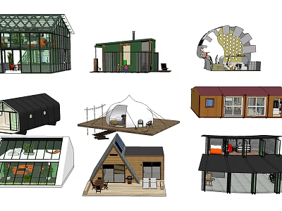Diverse Small House Designs Featuring Modern Glass And Wooden Structures 3d model