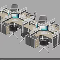 Modern Office Cubicle Desks With Workstations Computers Ergonomic Chairs And Green Plants 3d model