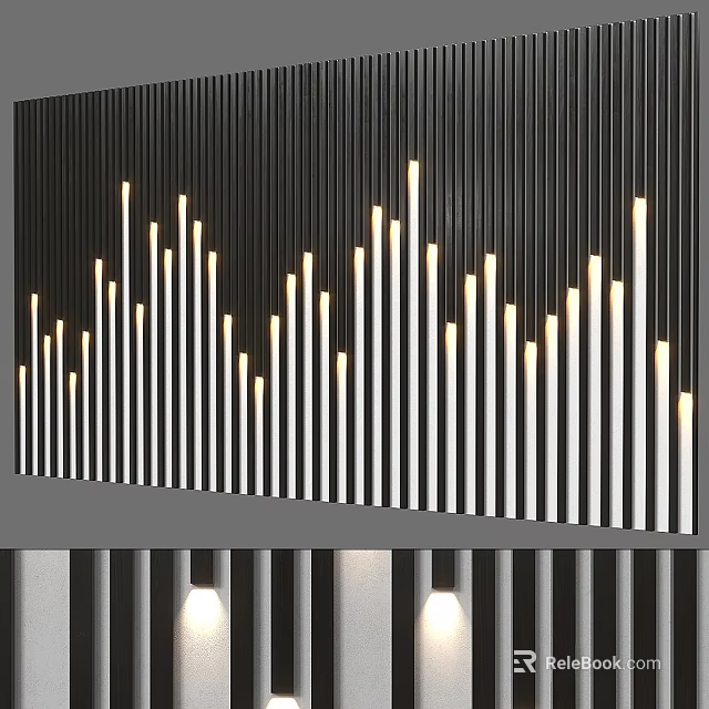 Modern Home Wall Decor With Black Background And Illuminated White Stripes 3d model 