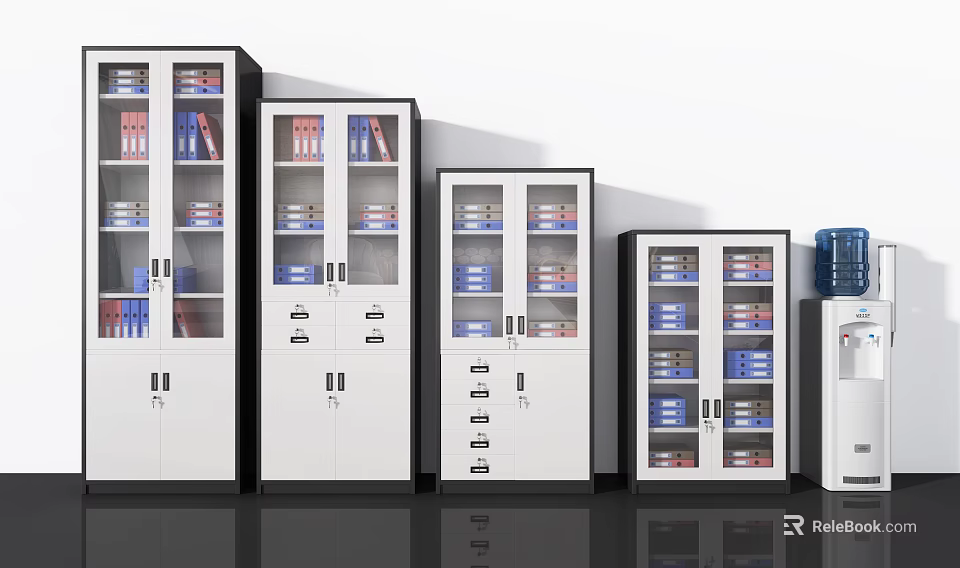 Modern Black And White Bookcases With Glass Doors Multiple Sizes Drawers And Storage Shelves 3d model 