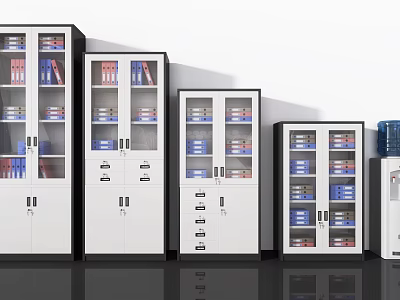 Modern Black And White Bookcases With Glass Doors Multiple Sizes Drawers And Storage Shelves 3d model