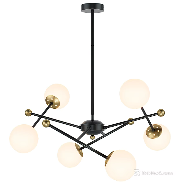 Modern Multi Globe Chandelier with Black Metal Frame and Gold Accents for Contemporary Interior Lighting 3d model 