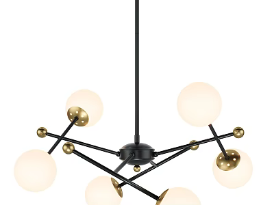 Modern Multi Globe Chandelier with Black Metal Frame and Gold Accents for Contemporary Interior Lighting 3d model