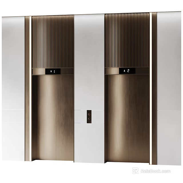 Modern Bronze Toned Elevators With Sleek Design 3d model 