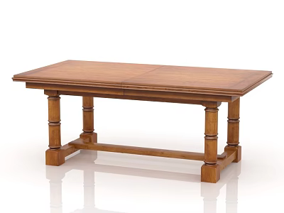 Classic Wooden Dining Table With Rectangular Top And Sturdy Column Legs Design 3d model