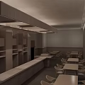 Modern Restaurant Interior With Wooden Decor Tables Chairs And Pendant Lights