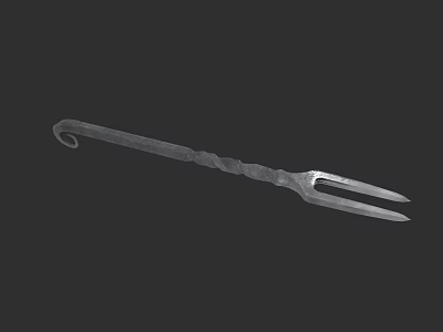 Vintage Metal Cooking Utensil With Twisted Handle And Two Pronged Fork 3d model