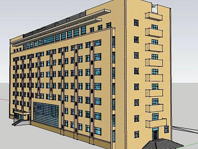 Multi Story Office Building Exterior With Yellow Facade Numerous Windows And Balconies 3d model