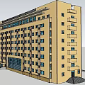 Multi Story Office Building Exterior With Yellow Facade Numerous Windows And Balconies