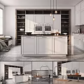 Modern White Kitchen Interior With Central Island Cabinets And Appliances