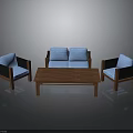 Modern Living Room Furniture With Blue Cushioned Sofa Chairs And Wooden Coffee Table
