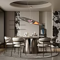 Elegant Modern Restaurant Interior With Dining Table Chairs Pendant Light And Marble Wall Decor 3d model