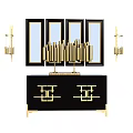 Elegant Modern Entryway Console Table And Side Cabinet With Gold Accents Black Finish