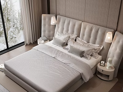 Modern Bedroom Interior Design With Upholstered Headboard Bedside Tables And Table Lamps 3d model