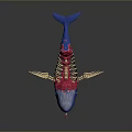 Detailed Whale Skeleton Model with Blue Head Tail Red Decoration and Golden Bones