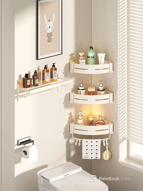 Bathroom Accessories Organizer Three Tier Wall Mounted Corner Shelf With Toiletries 3d model 
