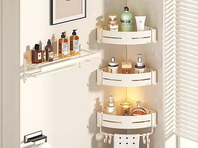 Bathroom Accessories Organizer Three Tier Wall Mounted Corner Shelf With Toiletries 3d model