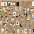 Photo Wall With Corkboard Display Pinned Various Cards Photos And Decorative Designs