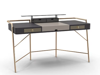Modern Dressing Table With Black Surface Golden Metal Legs And Storage Drawers 3d model