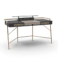 Modern Dressing Table With Black Surface Golden Metal Legs And Storage Drawers
