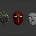 Three Decorative Masks With Different Colors And Designs Black Red And Silver For Home Decor